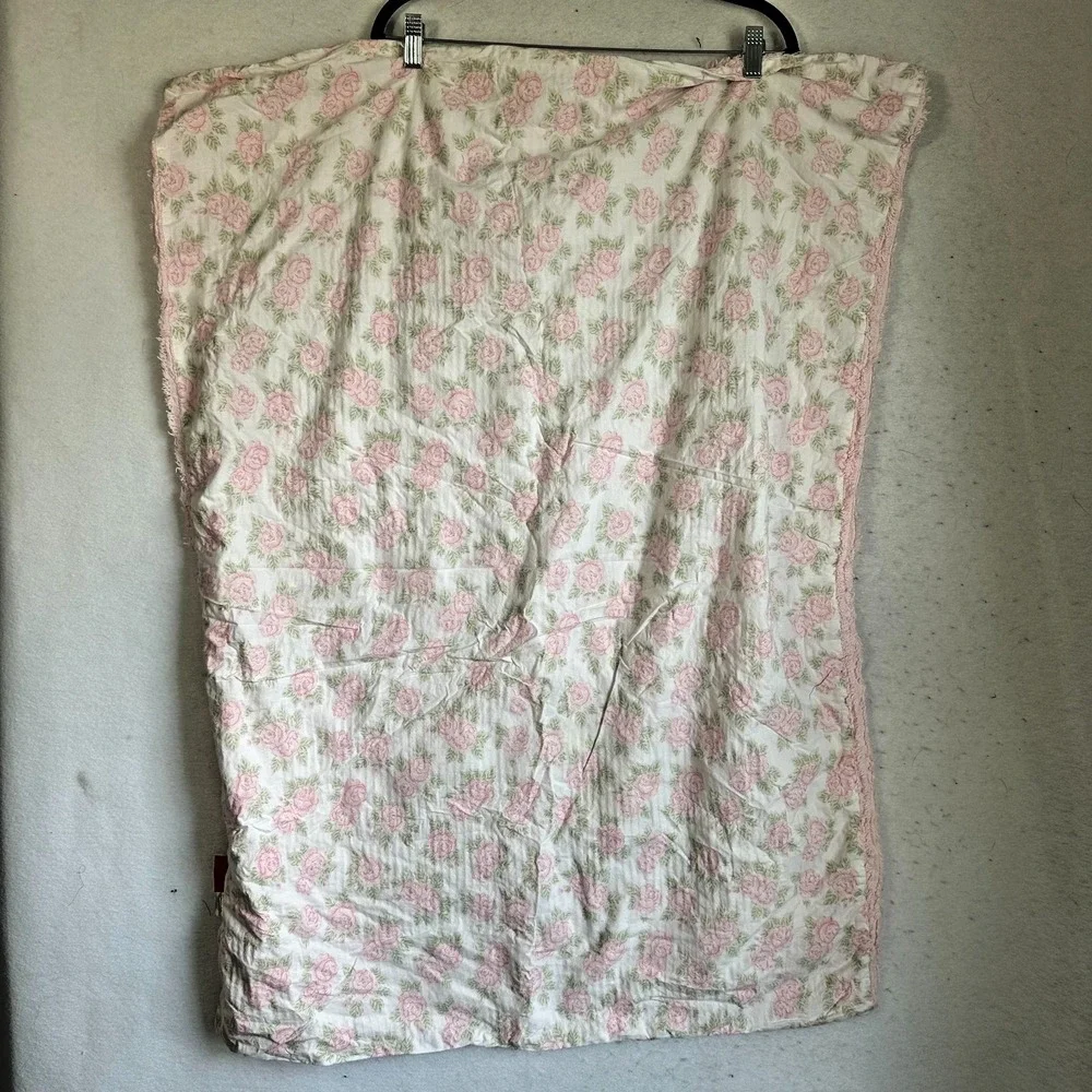 Amy Coe Limited Edition Pink Chenille Floral Baby Blanket 100% Cotton 30x42